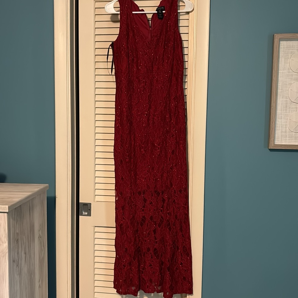 Ruby Red Bead & Lace floor length Dress - 8